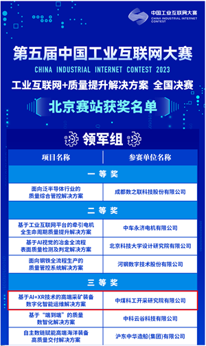 【煤科荣耀】喜报！中国煤科开采研究院项目成功晋级中国工业互联网大赛全国总决赛