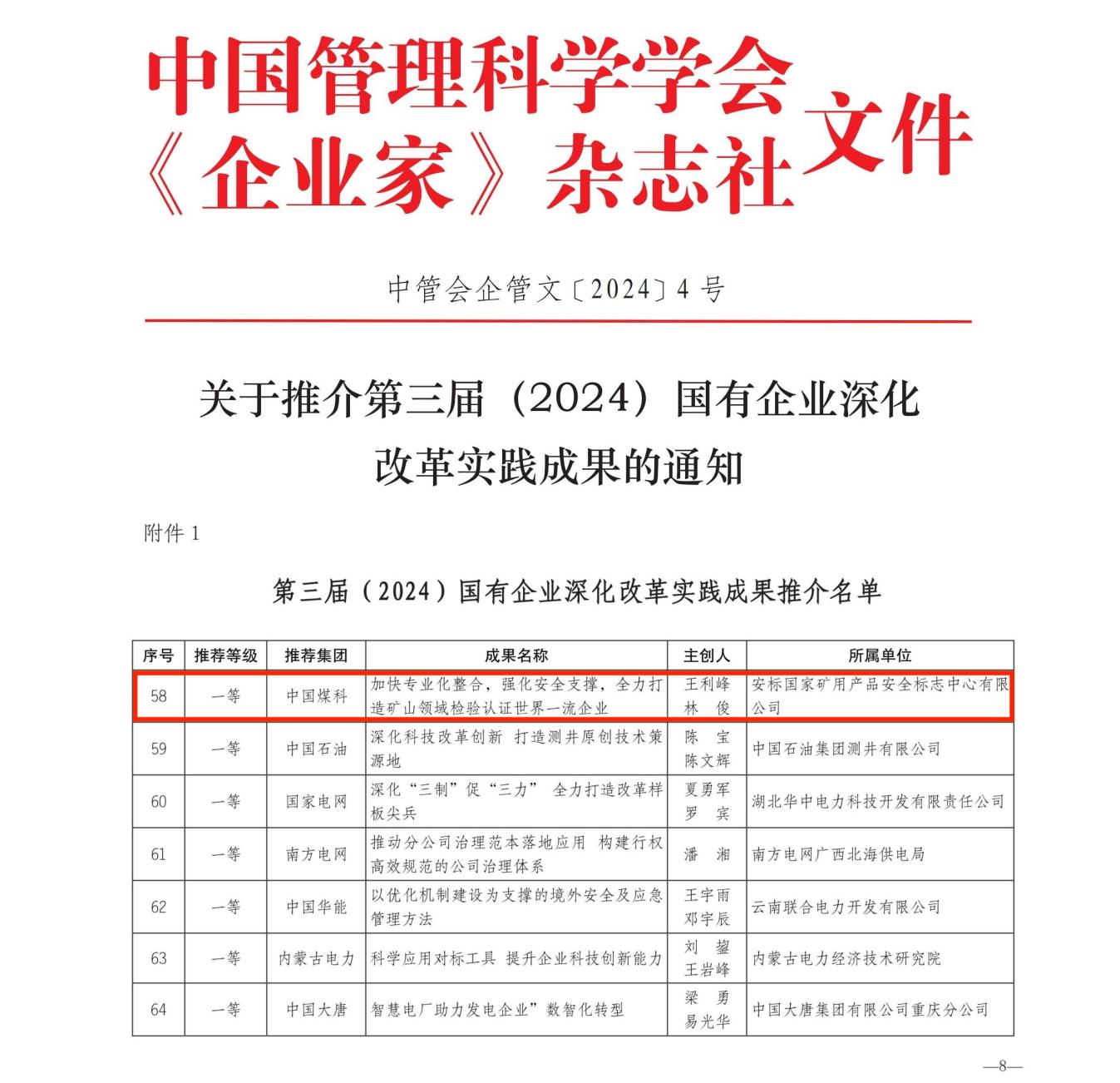 安标国家中心改革成果荣获国有企业深化改革实践成果一等奖