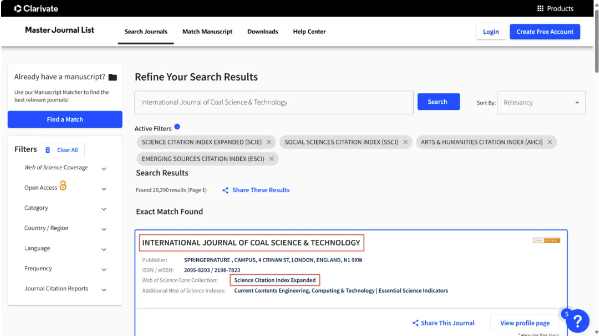 中国煤科国际煤炭科学技术学报被SCIE数据库收录