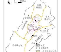 松辽盆地构造单元
①—⑦分别为龙虎泡大安阶地、齐家古龙凹陷、大庆长垣、三肇凹陷、朝阳沟阶地、黑鱼泡凹陷和明水阶地