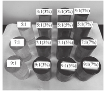 各配比下制备的透明岩石