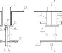 Exhaust gas concept for an oxy-combustor for a 10-kW IGFC system. 1: flame chamber; 2: flame stabilizer; 3: oxygen swirler; 4: fuel swirler; 5: connector; 6: fuel pipe; 7: oxygen pipe; 8: base plate; 9–10: cooling air chambers; 11–13: sealing materials