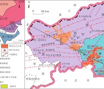 内蒙古中部地区地质构造与地热显示
(a) 研究区大地构造位置图；(b) 研究区地质构造纲要与地热显示(A—A为图2剖面位置)