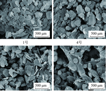 不同条件下残渣扫描电镜图